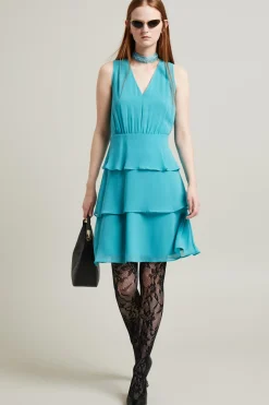 Abito a balze in georgette - Azzurro