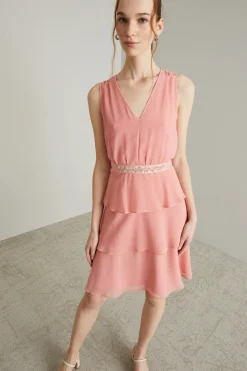 Abito a balze in georgette - Rosa