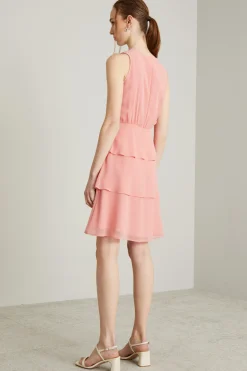 Abito a balze in georgette - Rosa
