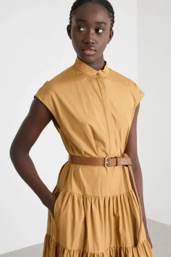 Abito a camicia smanicato - Cammello