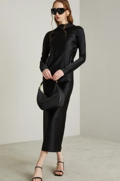Abito a kimono in raso compatto - Nero
