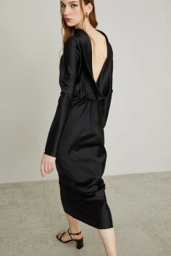 Abito a kimono in raso compatto - Nero