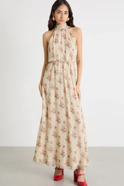 Abito all'americana in seta stampata - Beige