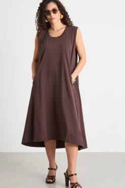 Abito ampio con coulisse - Marrone