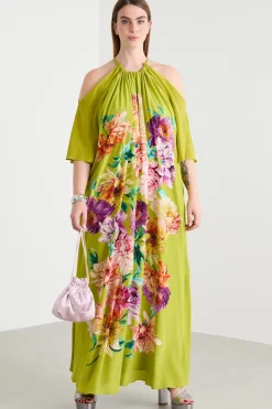 Abito ampio in crepe de chine di seta - Verde