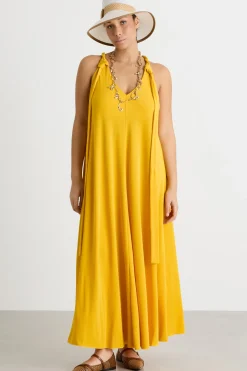 Abito ampio in jersey con spalline torchon - Giallo