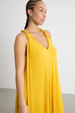 Abito ampio in jersey con spalline torchon - Giallo
