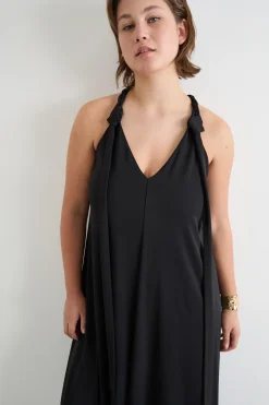 Abito ampio in jersey con spalline torchon - Nero