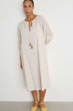 Abito ampio in tela - Beige Bianco