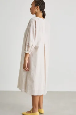 Abito ampio in tela - Beige Bianco