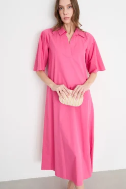 Abito a polo svasato - Fuxia