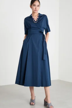 Abito a portafoglio in popeline stretch - Blu
