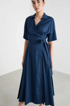 Abito a portafoglio in popeline stretch - Blu