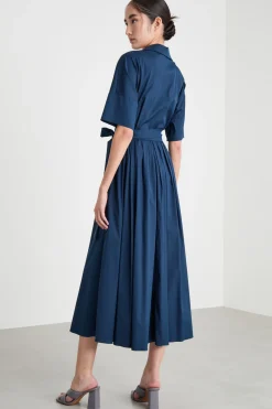 Abito a portafoglio in popeline stretch - Blu