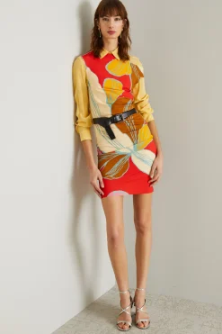 Abito asimmetrico in jersey - Rosso Arancione Giallo