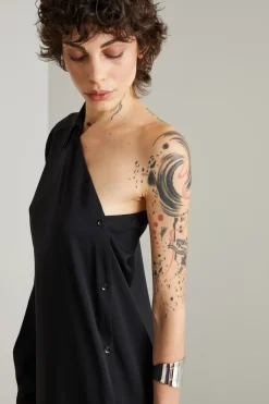 Abito asimmetrico in seta stretch - Nero
