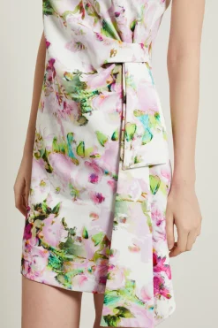 Abito a tubino con nodo - Bianco Rosa Verde