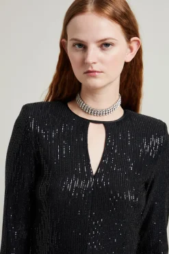 Abito a tubino con paillettes - Nero