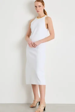 Abito a tubino in maglia con scollo all'americana - Bianco