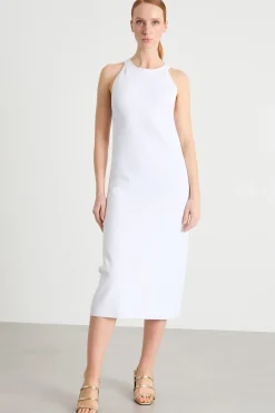 Abito a tubino in maglia con scollo all'americana - Bianco
