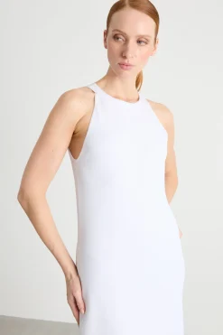 Abito a tubino in maglia con scollo all'americana - Bianco