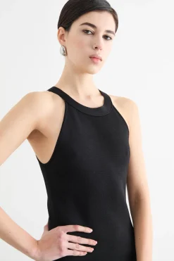 Abito a tubino in maglia con scollo all'americana - Nero
