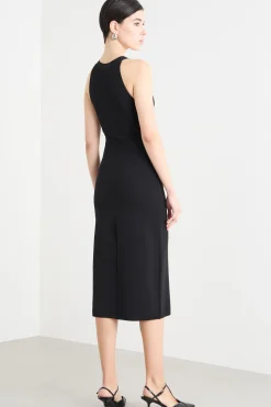 Abito a tubino in maglia con scollo all'americana - Nero