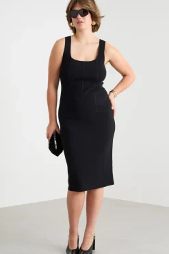 Abito a tubino in maglia - Nero