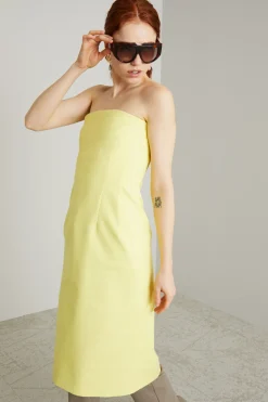 Abito bustier con spacco - Giallo Limone