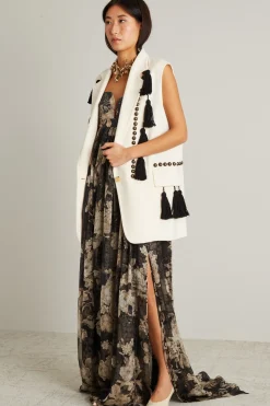 Abito bustier in chiffon stampato - Nero Beige