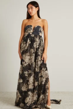Abito bustier in chiffon stampato - Nero Beige