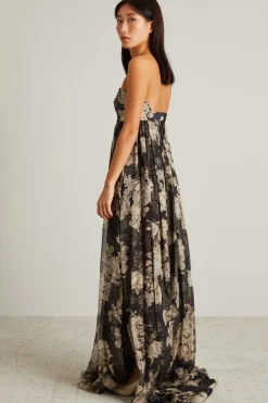 Abito bustier in chiffon stampato - Nero Beige