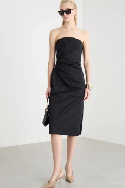 Abito bustier in gabardina - Nero