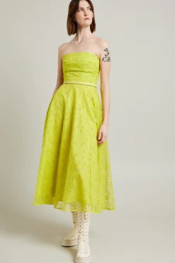 Abito bustier in organza ricamata - Verde Acido