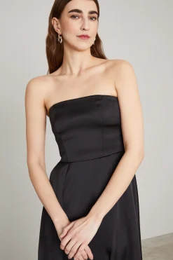 Abito bustier in raso - Nero