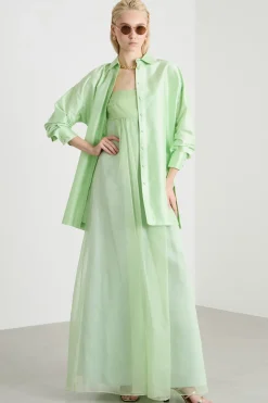 Abito bustier lungo in organza - Verde