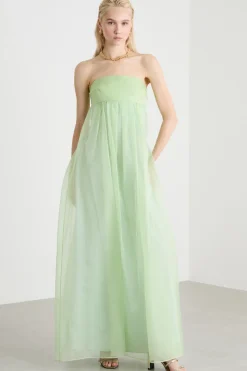 Abito bustier lungo in organza - Verde