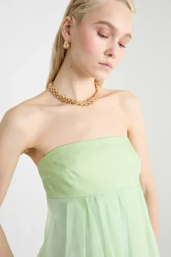 Abito bustier lungo in organza - Verde