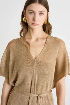 Abito caftano con frange - Cammello Oro