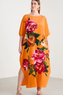 Abito caftano in crepe de chine - Arancione