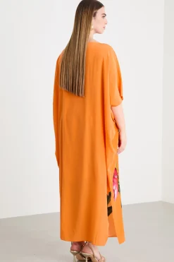 Abito caftano in crepe de chine - Arancione