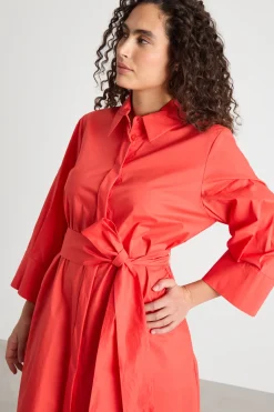 Abito chemisier con cintura - Rosso