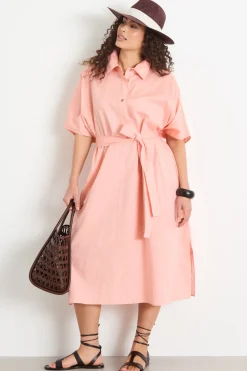 Abito chemisier con maniche a kimono - Rosa