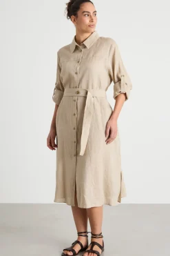 Abito chemisier con maniche lunghe - Beige