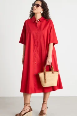 Abito chemisier con pieghe - Rosso