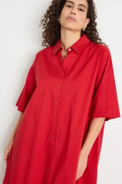 Abito chemisier con pieghe - Rosso