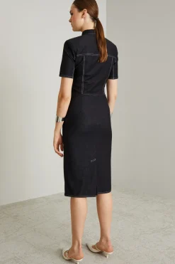 Abito chemisier effetto denim - Nero