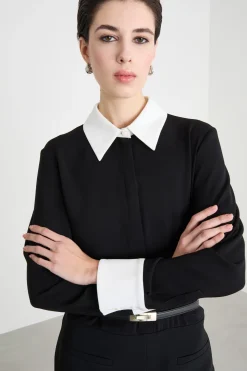 Abito chemisier in cady - Nero Bianco
