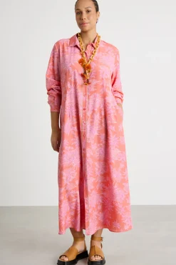 Abito chemisier in crepe de chine stampato - Arancione Rosa