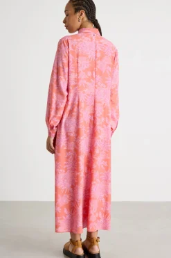 Abito chemisier in crepe de chine stampato - Arancione Rosa
